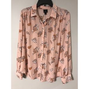 Worthington | Peach Floral Button-Up Blouse | L